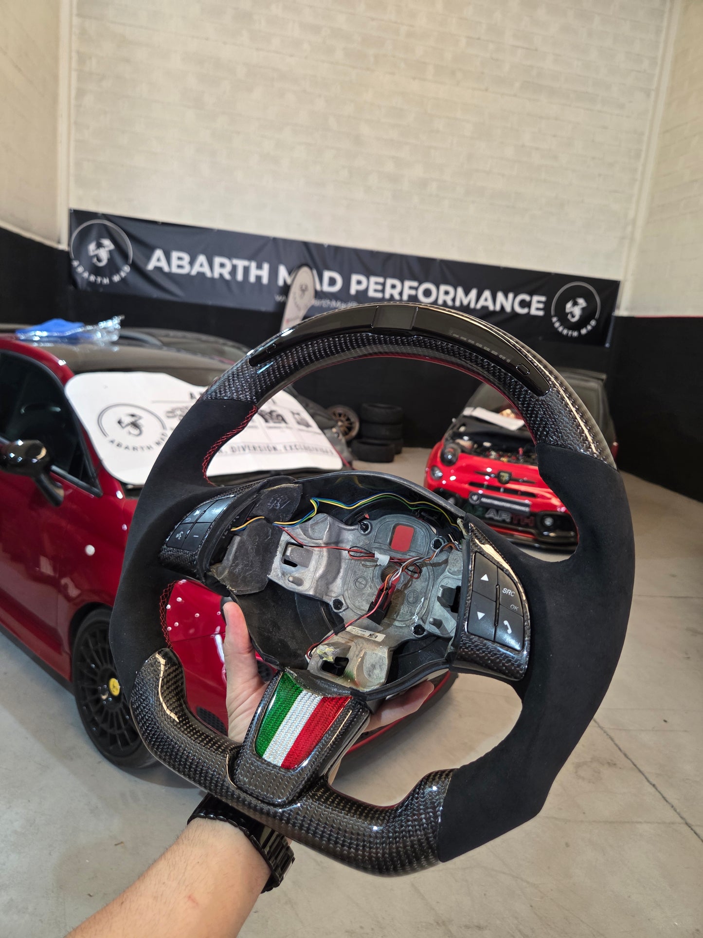 Abarth 500 Display Led Carbon Fiber Steering Wheel Volante Carbono Custom