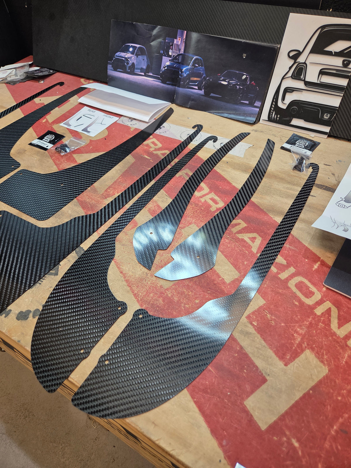 Abarth 500 All Model (4) Set CNC Carbon Fiber Mudguards Flaps Genuine Small or Large