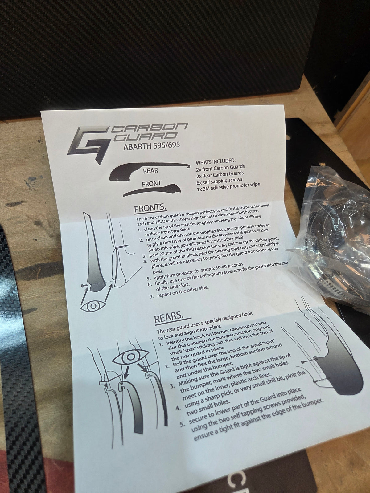 Abarth 500 All Model (4) Set CNC Carbon Fiber Mudguards Flaps Genuine Small or Large