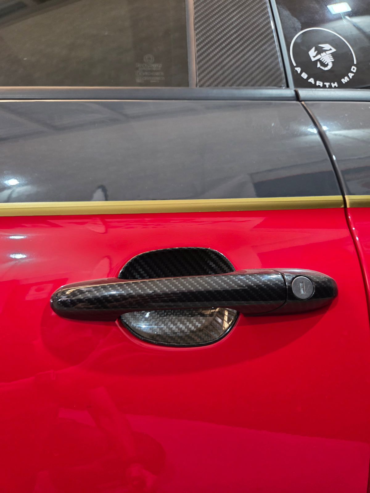 Abarth Fiat 500 All Model 100% Black Real Carbon Fiber Door Handle Inserts (2) Puertas Embellecedores Carbono