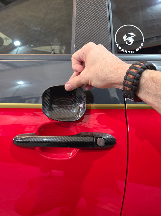 Abarth Fiat 500 All Model 100% Black Real Carbon Fiber Door Handle Inserts (2) Puertas Embellecedores Carbono