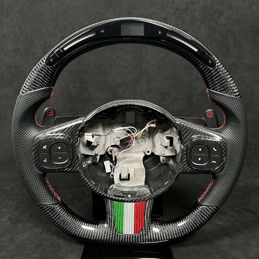 Abarth Display Led Carbon Fiber Steering Wheel Volante Carbono Custom