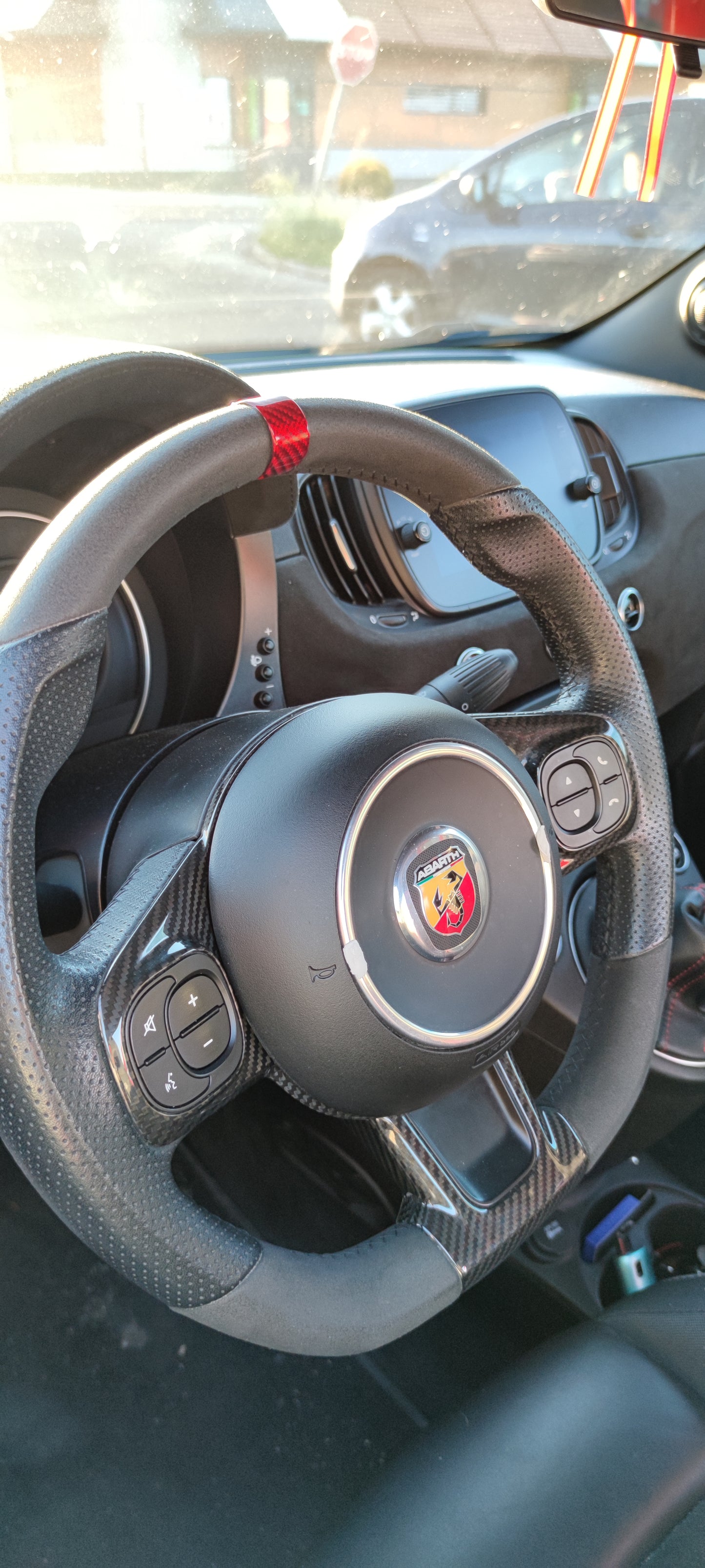 Abarth Aro Anillo Volante Fibra de Carbono rojo o negro 🔴⚫