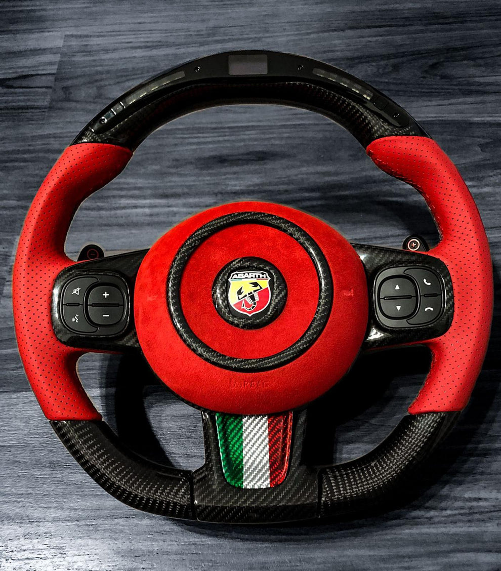 Abarth Display Led Carbon Fiber Steering Wheel Volante Carbono Custom