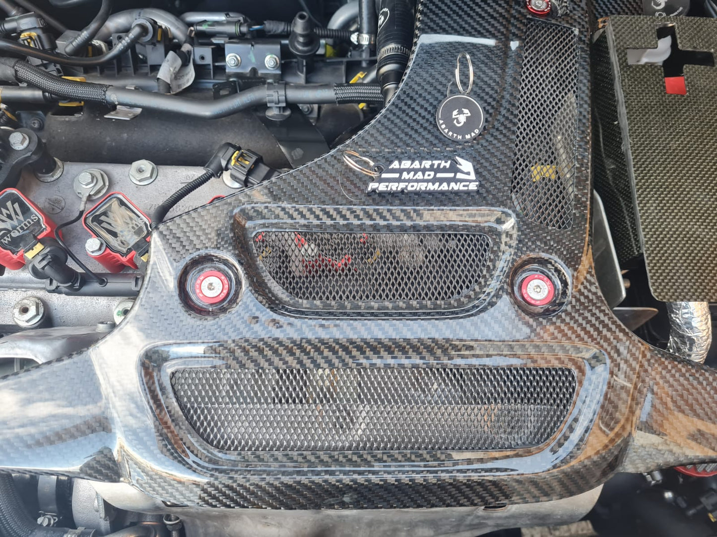 Abarth Fiat Cover Engine Bay Tapa Motor Estético Replica Biposto Fibra de Carbono Real 100%