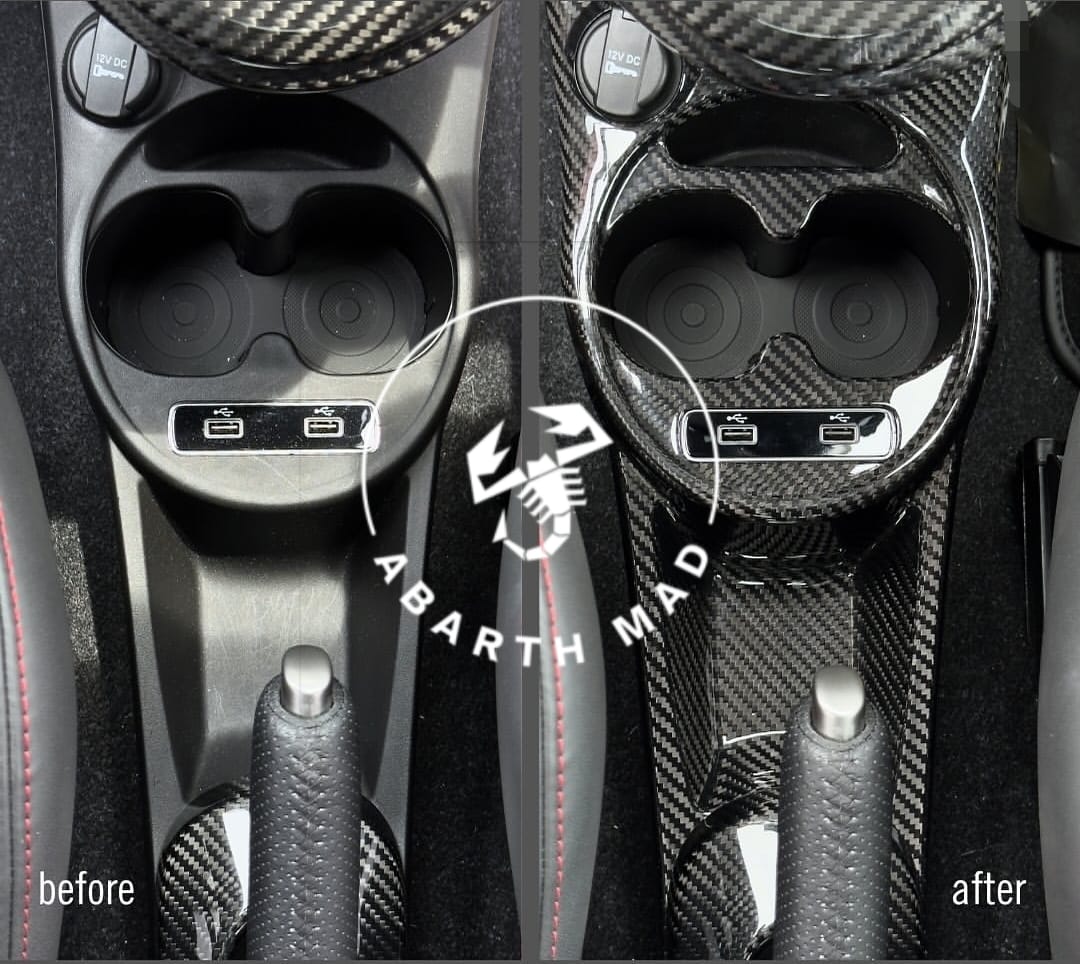 Abarth 2016+ Restyling Consola Cover Fibra de Carbono Túnel 12V