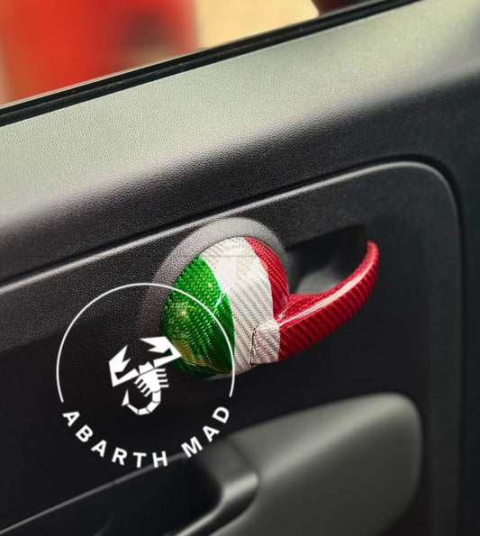 Abarth Italia 🇮🇹 Cover Manilla Tirador Puerta Interior Carbon Fiber Door Handle Pull