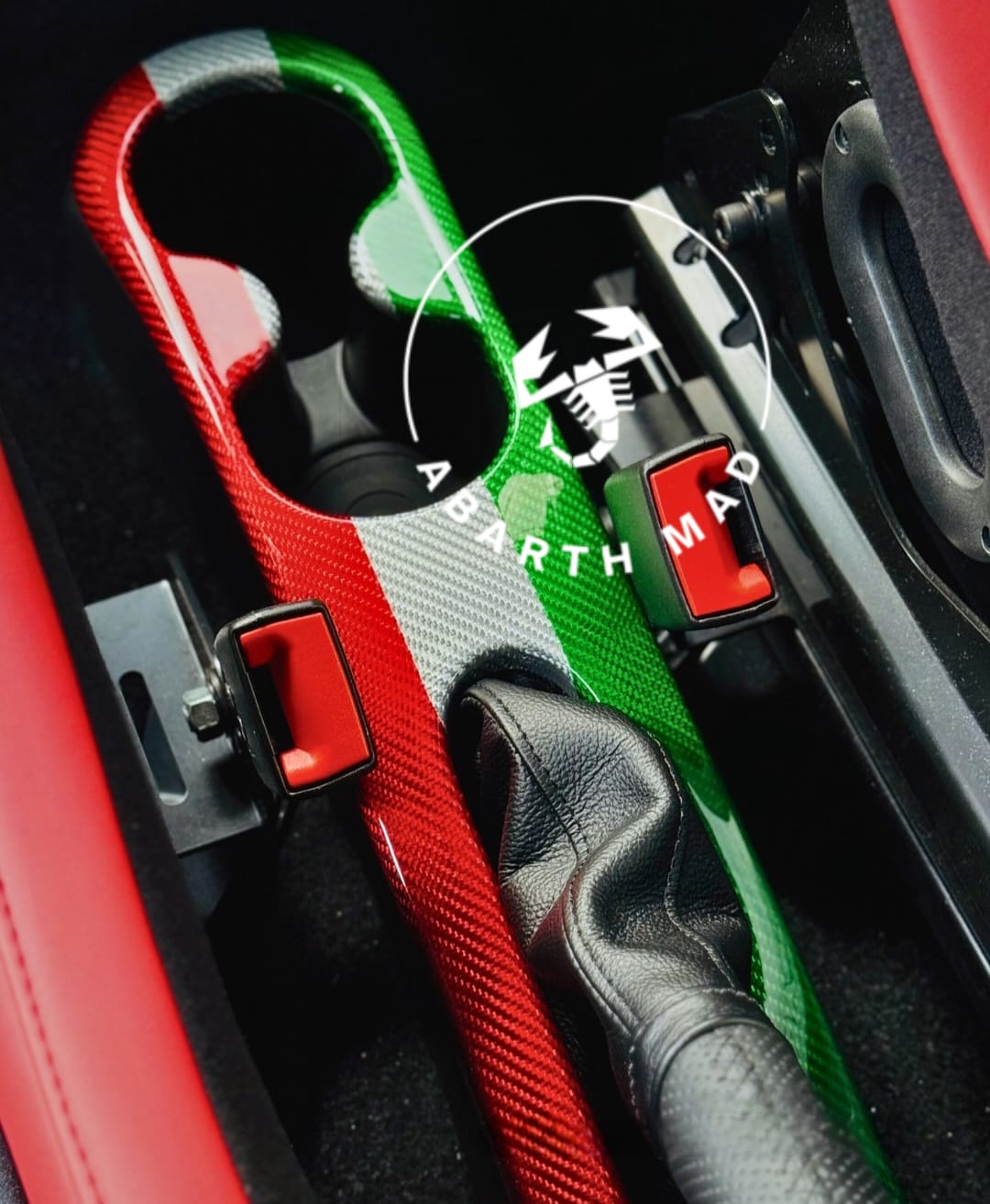 Abarth 2016+ Restyling Consola Túnel Freno de Mano Fibra de Carbono Italia 🇮🇹 Handbrake