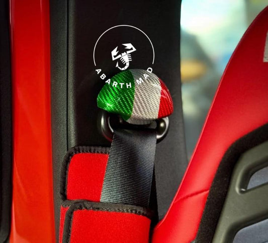 Abarth 500 595 695 Cover Fibra de Carbono Italia 🇮🇹100% Real Tornillo Cinturón Seatbelt Screw Holder