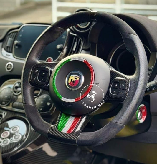 Abarth Aros (2) Airbag Volante Fibra de Carbono 100% Italia 🇮🇹 Real Carbon Steering Wheel Airbag Rings Chrome Delete