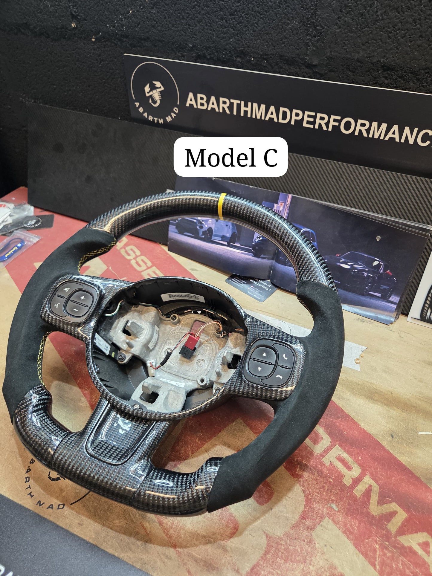 Abarth 500 Display Led Carbon Fiber Steering Wheel Volante Carbono Custom