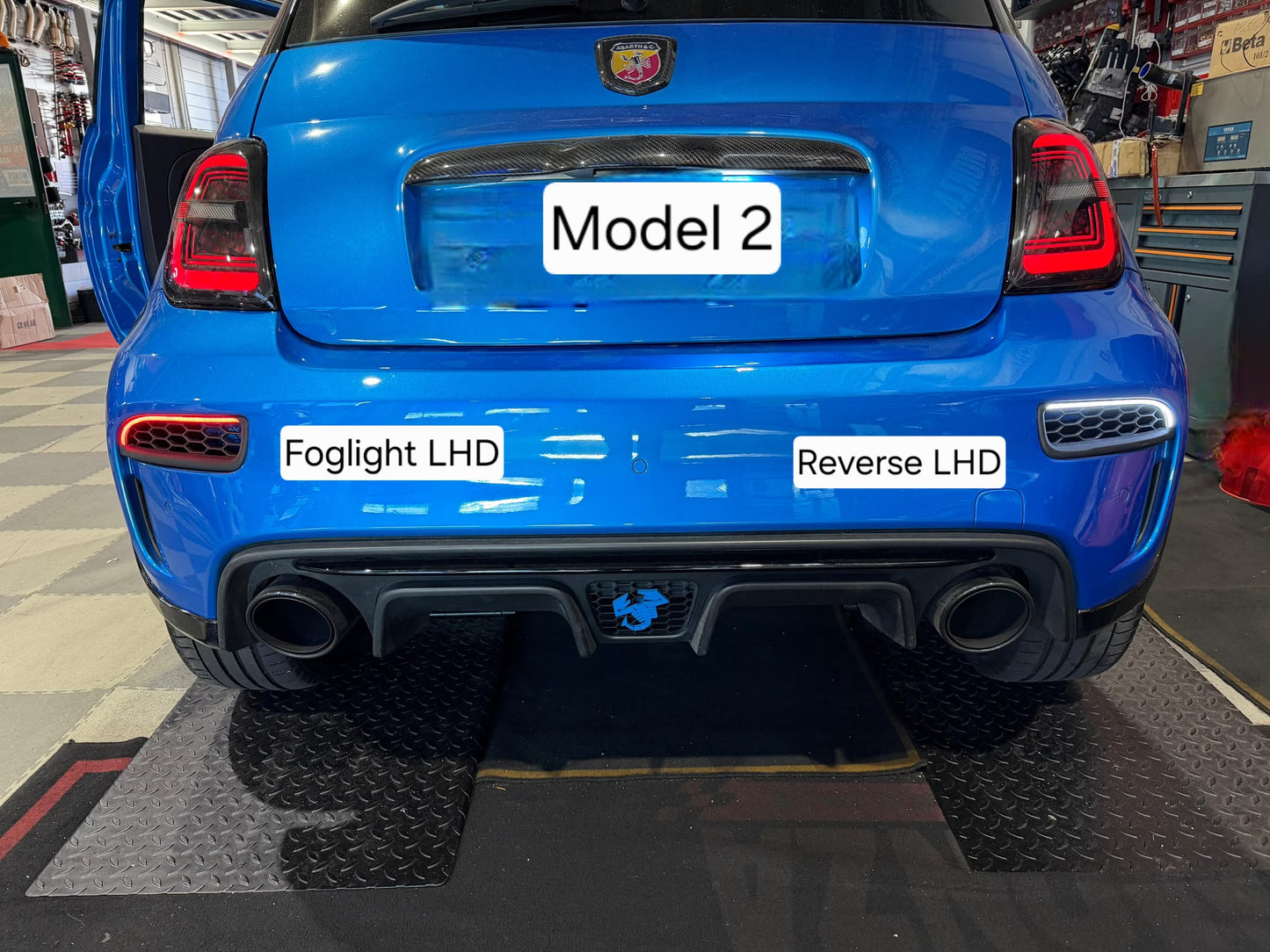 Abarth 500 Restyling Bumper Set Pareja (2) 3D Rear Reflector Lights Rejilla Paragolpes Trasero with LED Reverse Marcha atrás Foglight