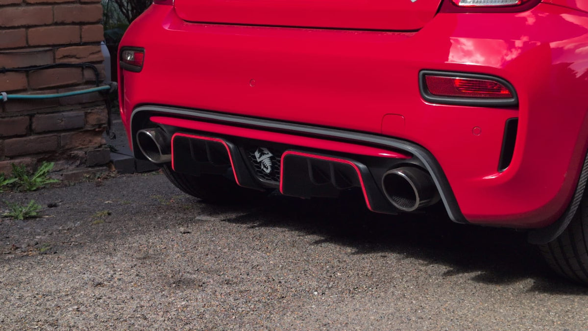 Abarth 2016+ Restyling 3D Rear Racing F1 Style Diffusser Cover Set (2) Difusor Trasero Añadido