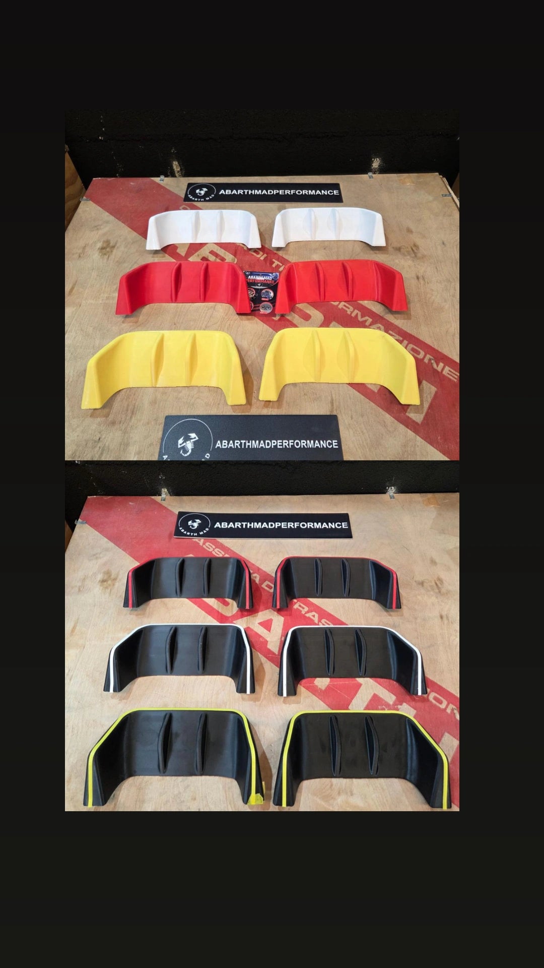 Abarth 2016+ Restyling 3D Rear Racing F1 Style Diffusser Cover Set (2) Difusor Trasero Añadido