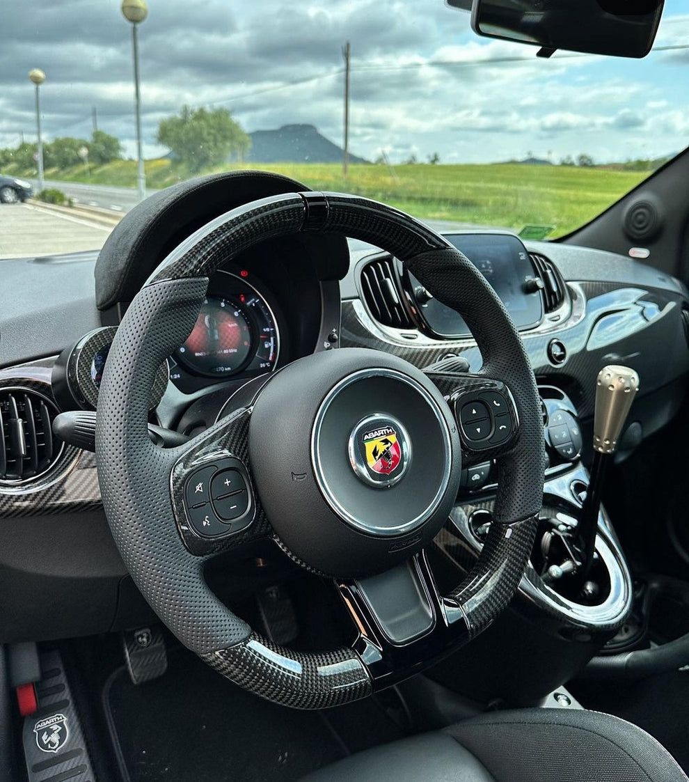 Abarth Display Led Carbon Fiber Steering Wheel Volante Carbono Custom