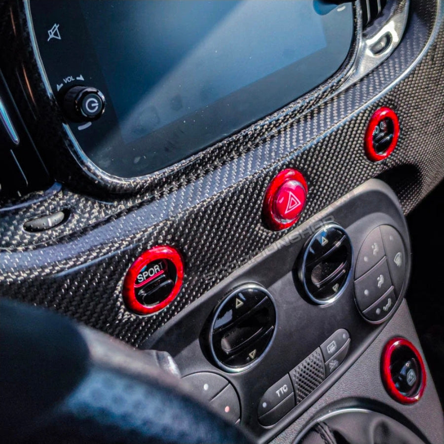 Abarth 500 Dashboard Rings Aros Botones Salpicadero Fibra de Carbono ⚫️🔴