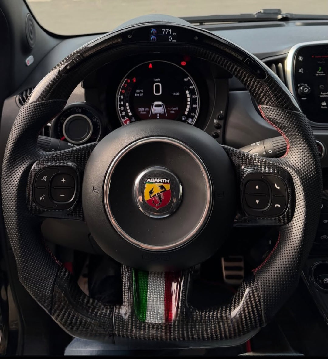 Abarth 500 Display Led Carbon Fiber Steering Wheel Volante Carbono Custom