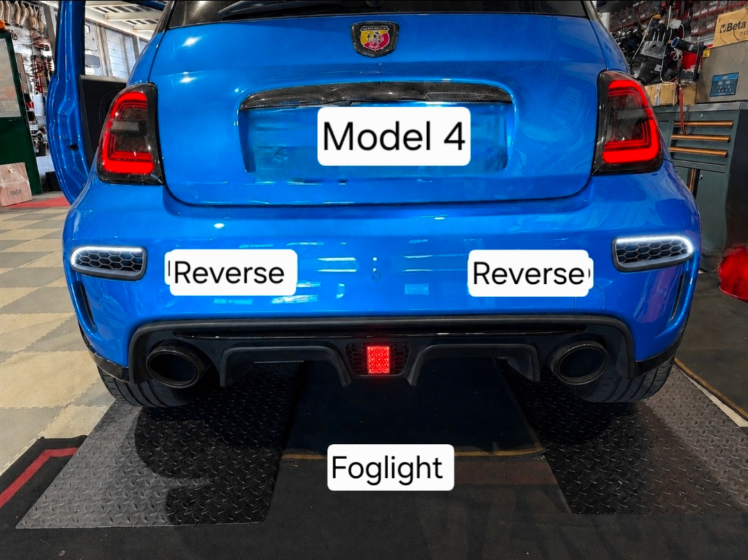 Abarth 500 Restyling Bumper Set Pareja (2) 3D Rear Reflector Lights Rejilla Paragolpes Trasero with LED Reverse Marcha atrás Foglight