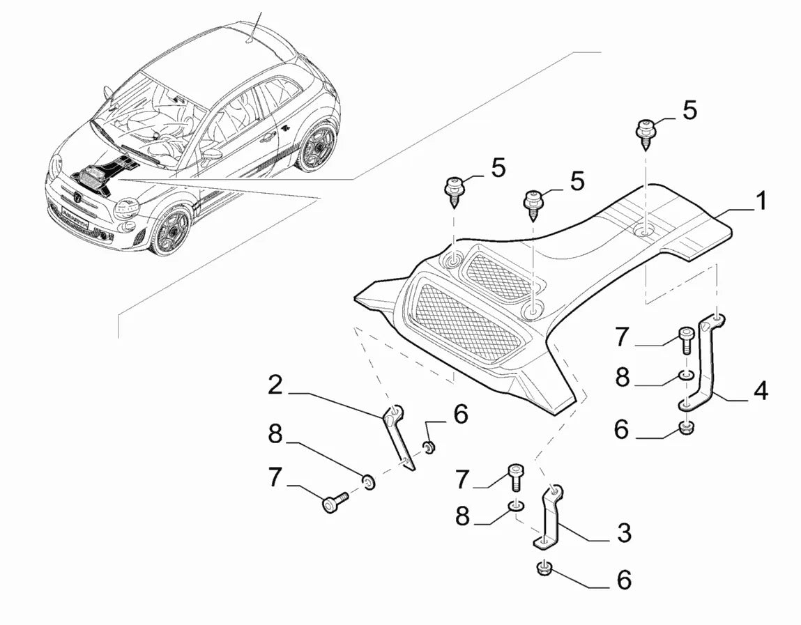 Abarth Fiat Cover Engine Bay Tapa Motor Estético Replica Biposto Fibra de Carbono Real 100%