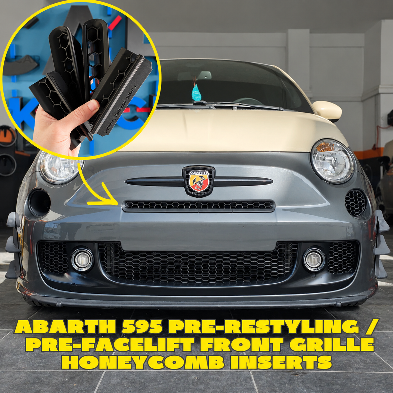 Abarth 500 All Model 3D Front Bumper Air Vent Intake Honeycomb Grille Panel Abeja Entrada Aire Paragolpes Rejilla